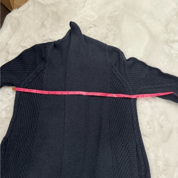 Cabi Navy Blue Open Front Shawl
Collar Fisherman Cable Knit Cardigan Sweater - Picture 5 of 7